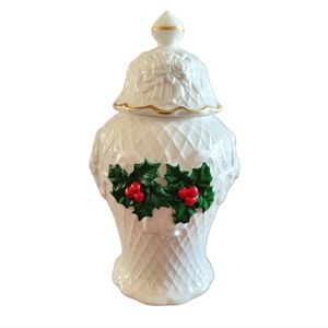 HOST PICK 😊 Vtg 1999 2D Holly Berry Lidded Christmas Ginger Box Jar Canister